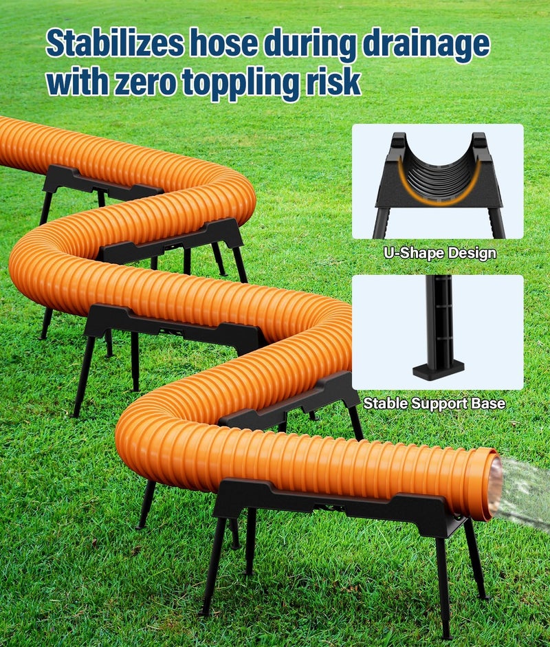 PAHTTO RV Sewer Hose Support, Heavy-Duty Camper Waste Hose Holder with 5 Foldable Sections, Adjustable & Stable Waste Drainage Support with Strap, Stackable & Weather-Resistant (Patent Pending) - Image 3